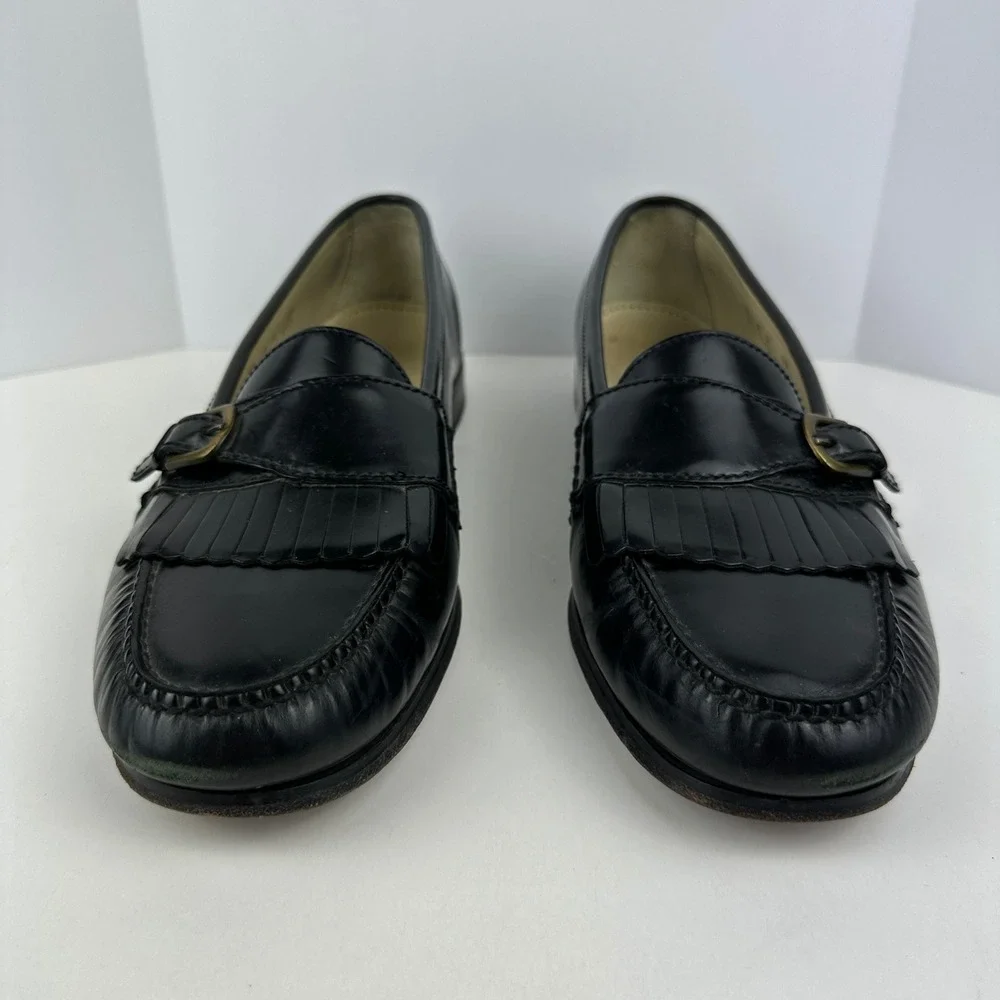 Vintage Cole Haan Mens Black Leather Kiltie Loafers Buckle Dress Shoes Size 12 D